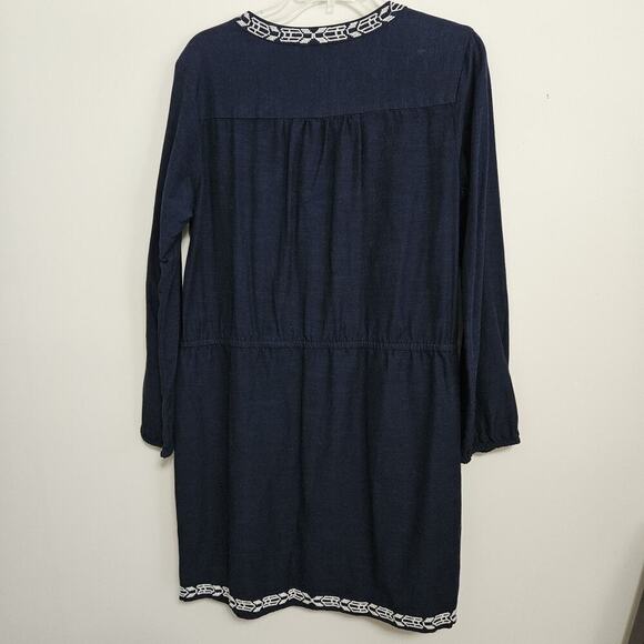 Gap Navy Blue Embroidered Mini Dress Sz M Drawstring Waist Pockets Lined - Picture 7 of 9